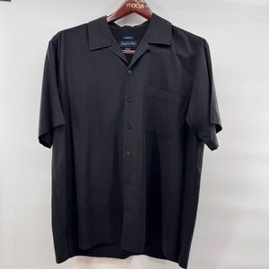 Joseph & Feiss Men’s L Camp Black Short Sleeve Button Front 100% Silk Shirt